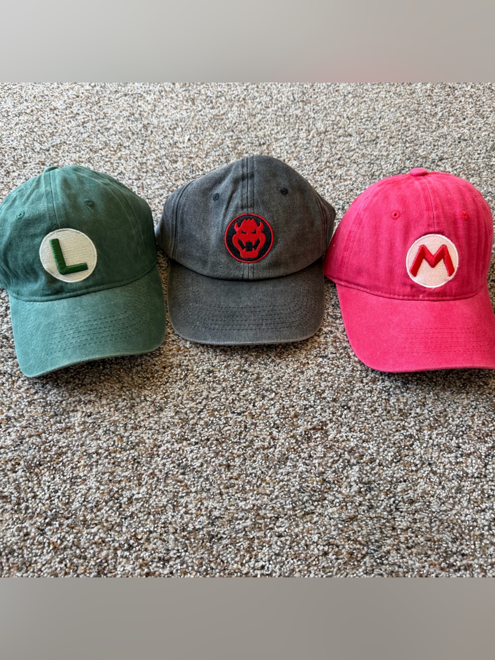 Mario Luigi Bowser 3 Hat Bundle Baseball Caps Halloween Costume Gamer super